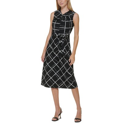 Женское длинное вечернее платье Calvin Klein черного цвета с поясом и расклешенными рукавами 4 BHFO 2535