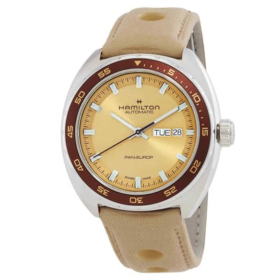 Мужские часы Hamilton American Classic Pan Europ с автоматической датой дня рождения и бежевым циферблатом