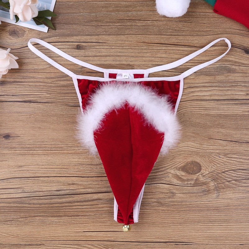 Red Mens Christmas Briefs Gstring Xmas Santa Hat Bulge Pouch