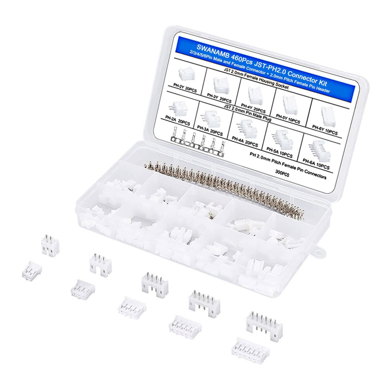 460PCS JST PH2.0 Connector Kit 2/3/4/5/6Pin Plug with Terminal Wires Cables Sock