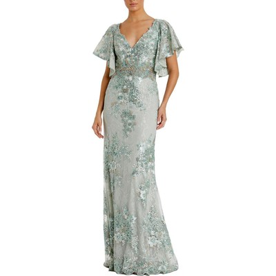 Женское кружевное вечернее платье Mac Duggal с блестками BHFO 9755