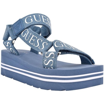 

Женские сандалии Guess на платформе с ремешком на щиколотке Avin Denim, обувь BHFO 9337, Medium blue fabric, Avin