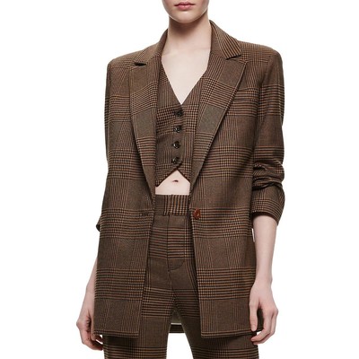 Женский тканый пиджак-блейзер на одной пуговице Alice and Olivia Womens Colley коричневого цвета 6 BHFO 4413