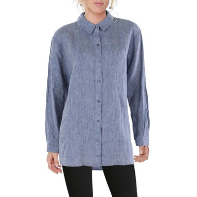 Женская синяя рубашка на пуговицах из органического льна Eileen Fisher XL BHFO 2871