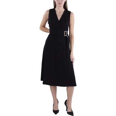 Calvin Klein Womens Black Crepe Buckle Daily Wear Midi Dress 8 BHFO 7001