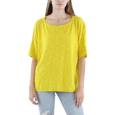 Женский однотонный деловой пуловер Eileen Fisher желтого цвета с коротким рукавом, L BHFO 7611