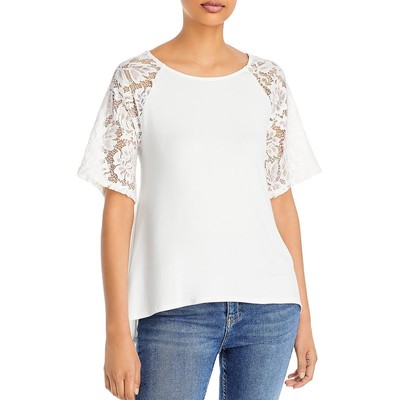 

K and C Womens White Mixed Media Hi Low Top Blouse Shirt  BHFO 6270, Off white