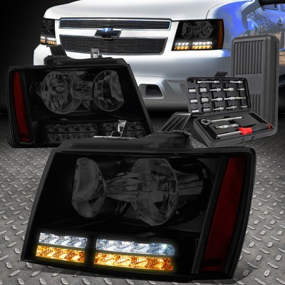 ДЛЯ 07-14 TAHOE SUBURBAN СВЕТОДИОДНЫЕ ПОВОРОТНИКИ DRL С ТОНИРОВАННЫМИ/ ЯНТАРНЫМИ ФАРАМИ + НАБОР ИНСТРУМЕНТОВ