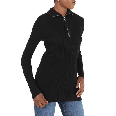 Pre-owned Moncler Ladies Black Ciclista Tricot Cotton Blend Turtleneck Jumper