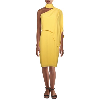 

Женское желтое мини-платье Halston с воротником на одно плечо и накидкой  BHFO 9234, Marigold