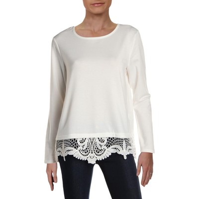 

Alison Andrews Womens Lace Trim Shirt Pullover Sweatshirt, Crew Top BHFO 2437, Белый