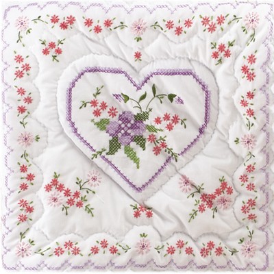 Tobin T288035 Stamped White Quilt Blocks 18''X18'' 6/Pkg-Lilac Hearts