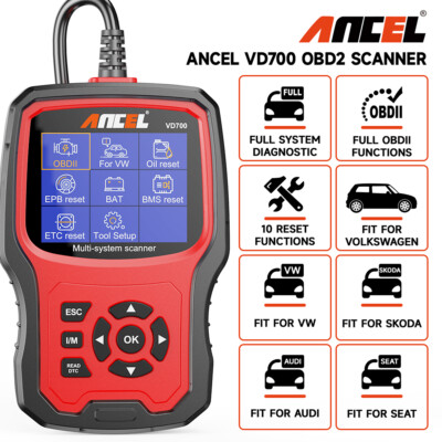 Ancel VD700 All System Diagnostic Car OBD2 Scanner Code Reader ABS SRS DPF Oil