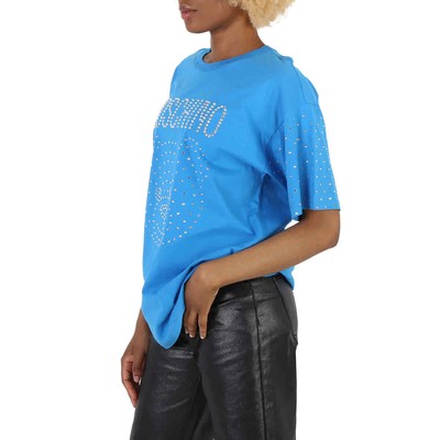Pre-owned Moschino Blue Crystal Teddy Bear Oversize Cotton T-shirt