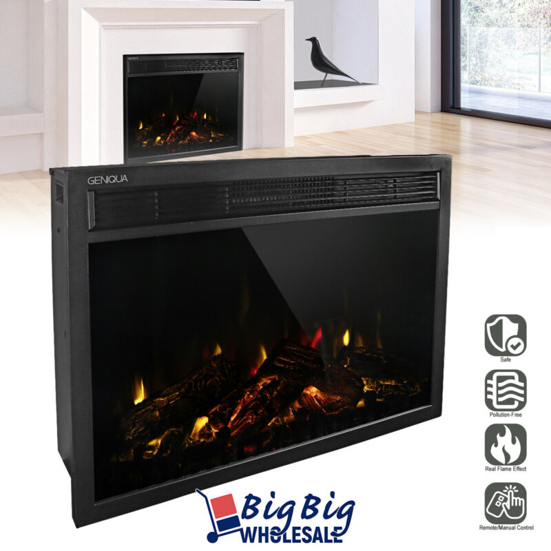 1400W 30" Wall Mounted Electric Fireplace Insert Heater Adjustable Flame Remote
