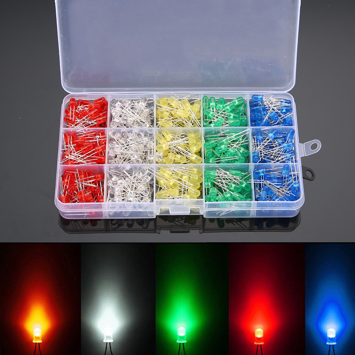 500Pcs/box 5mm LED Light White/Yellow/Red/Blue/Green Assortment Diodes