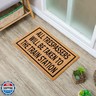 Funny Coir Doormat All Trespassers Will Be Taken to The Train Station Front Door Entryway Outdoor Mat with Heavy Duty Porch Decor Patio Rugs Welcome Mats Natural Coconut Novelty Mat 23.7 x 15.7 inch