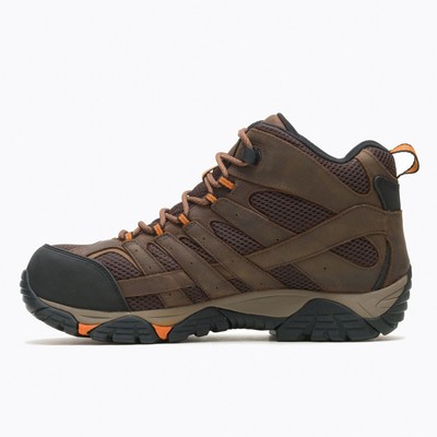 Pre-owned Merrell Work Men's Moab Vertex Mid Wp Comp Toe Work Boot Clay - J11617 In Orange