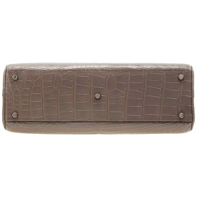 Pre-owned Gucci Grey Zumi Medium Top Handle Bag In Crocodile Effect 564714 Ev40x 1275