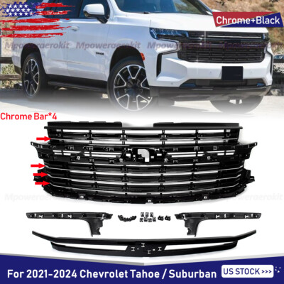 For 2021-2024 Chevrolet Tahoe/Suburban Chrome&Black Front Bumper Grille Assembly