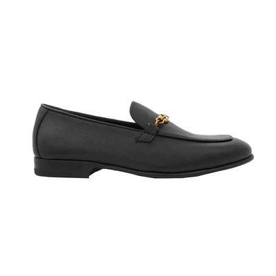 Pre-owned Ferragamo Salvatore  Men's Black  Chain Ornament Moccasins