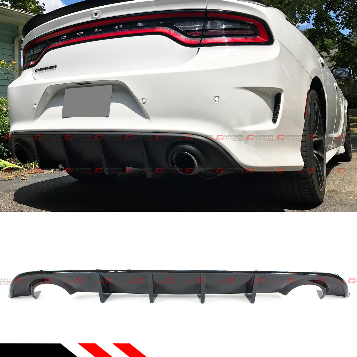 For 2015-2023 Dodge Charger SRT R/T Scat Pack Glossy Black Rear Bumper Diffuser