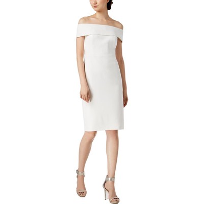 Женское белое мини-платье-футляр Calvin Klein с открытыми плечами 8 BHFO 0115
