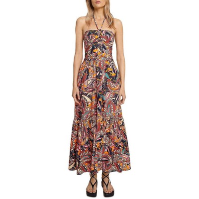 

ALC Женское многоярусное платье с бретелькой через шею Adelle Brown с принтом чайной длины  BHFO 8911, Russet multi