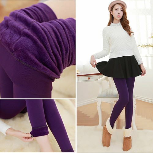 Pantalon Leggings extensible thermique chaud doublé molleton épais pour fem BB