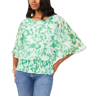 Sam & Jess Womens Printed Smocked Blouson Blouse Top BHFO 0081