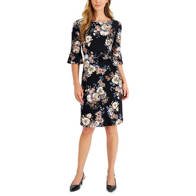 Связанное платье-футляр Женское черное плиссированное миди-платье-футляр Petites 8P BHFO 8697