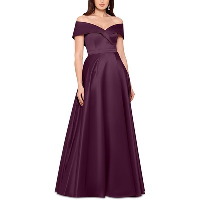 Xscape Womens Purple Taffeta Off-The-Shoulder Evening Dress Gown 2 BHFO 5764