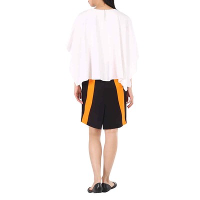 Pre-owned Burberry Ladies Optic White Cape Overlay Geometric Print Silk Dress