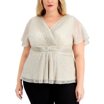 Женская блузка-рубашка Adrianna Papell с искусственным запахом и мерцанием цвета слоновой кости 2 BHFO 8320