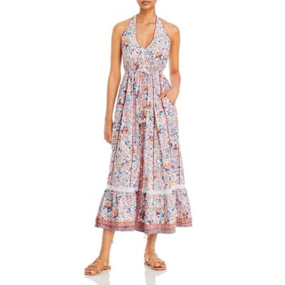 

Женское белое хлопковое платье макси с цветочным принтом Poupette St Barth Carine  BHFO 4982, White/red/blue
