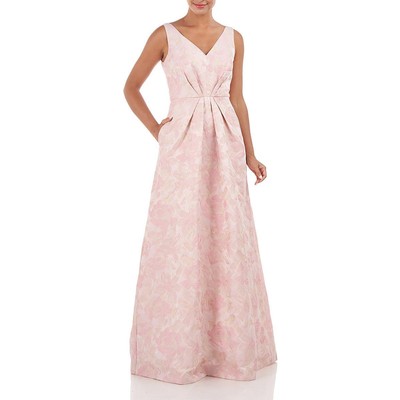 Женское розовое жаккардовое вечернее платье с цветочным рисунком Kay Unger New York, 6 BHFO 9772