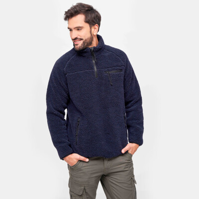 Brandit Teddyfleece Troyer Fashionable Mens Fluffy Warm Winter Streetwear Navy
