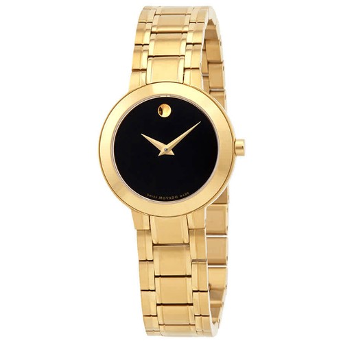 Pre-owned Movado Men's Watch Stiri Quartz Black Dial Yellow Gold Steel Bracelet 0607282