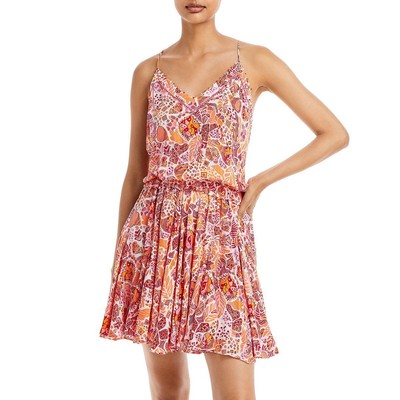 

Poupette St Barth Womens Laurie Розовое мини-платье с цветочным принтом и V-образным вырезом  BHFO 0316, Beaded abstract print