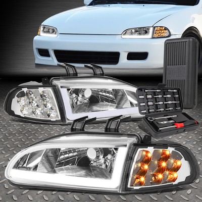 ДЛЯ 92-95 HONDA CIVIC LED DRL УКАЗАТЕЛЬ ПОВОРОТА ФАРЫ ГОЛОВНОГО СВЕТА + НАБОР ИНСТРУМЕНТОВ ХРОМ