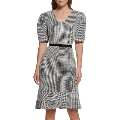 Женское черно-белое мини-платье Karl Lagerfeld Paris с поясом на работу 2 BHFO 5534