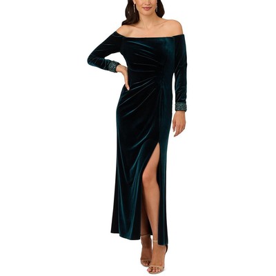 Adrianna Papell Womens Green Velvet Evening Dress Gown Petites 6P BHFO 9656