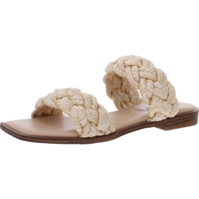 Steve Madden Womens Spain Raffia Slip On Flat Slide Sandals Shoes BHFO 8332