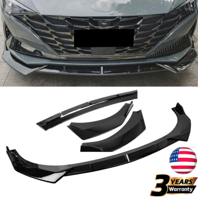 FITS 2021+ HYUNDAI ELANTRA GLOSSY BLACK PERFORMANCE STYLE FRONT BUMPER LIP 3 PCS