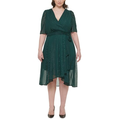 Женское зеленое шифоновое платье миди из металла Tommy Hilfiger Plus 22W BHFO 2397
