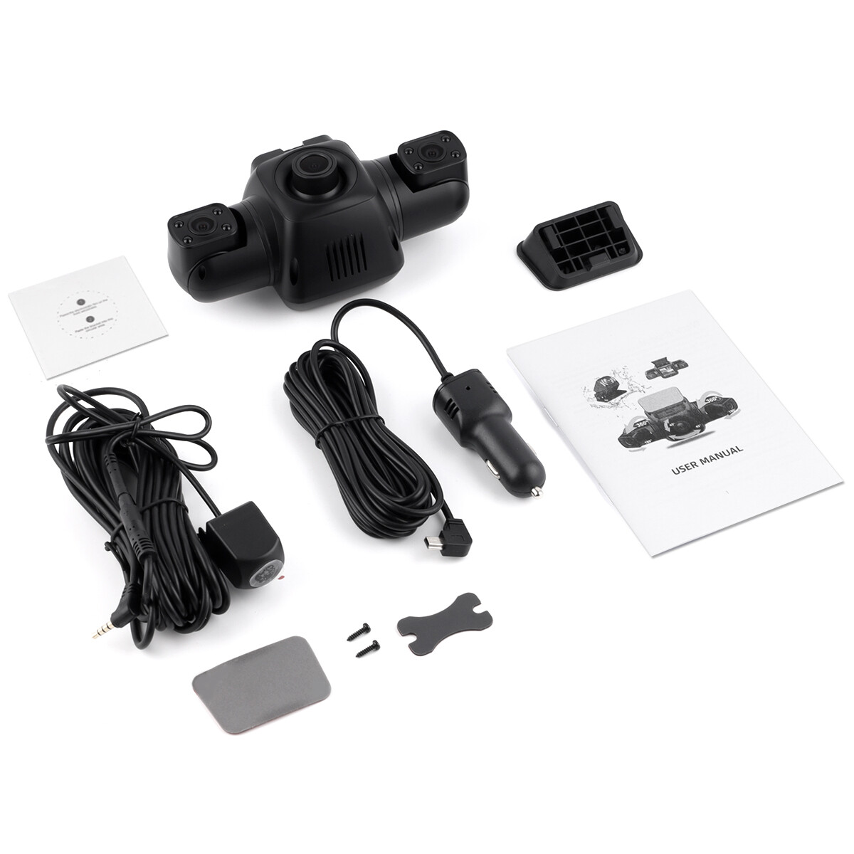 360&deg; Panoramic Car Dash Cam 1080P 4 Channel Driving Recorder Front+Rear Cameras