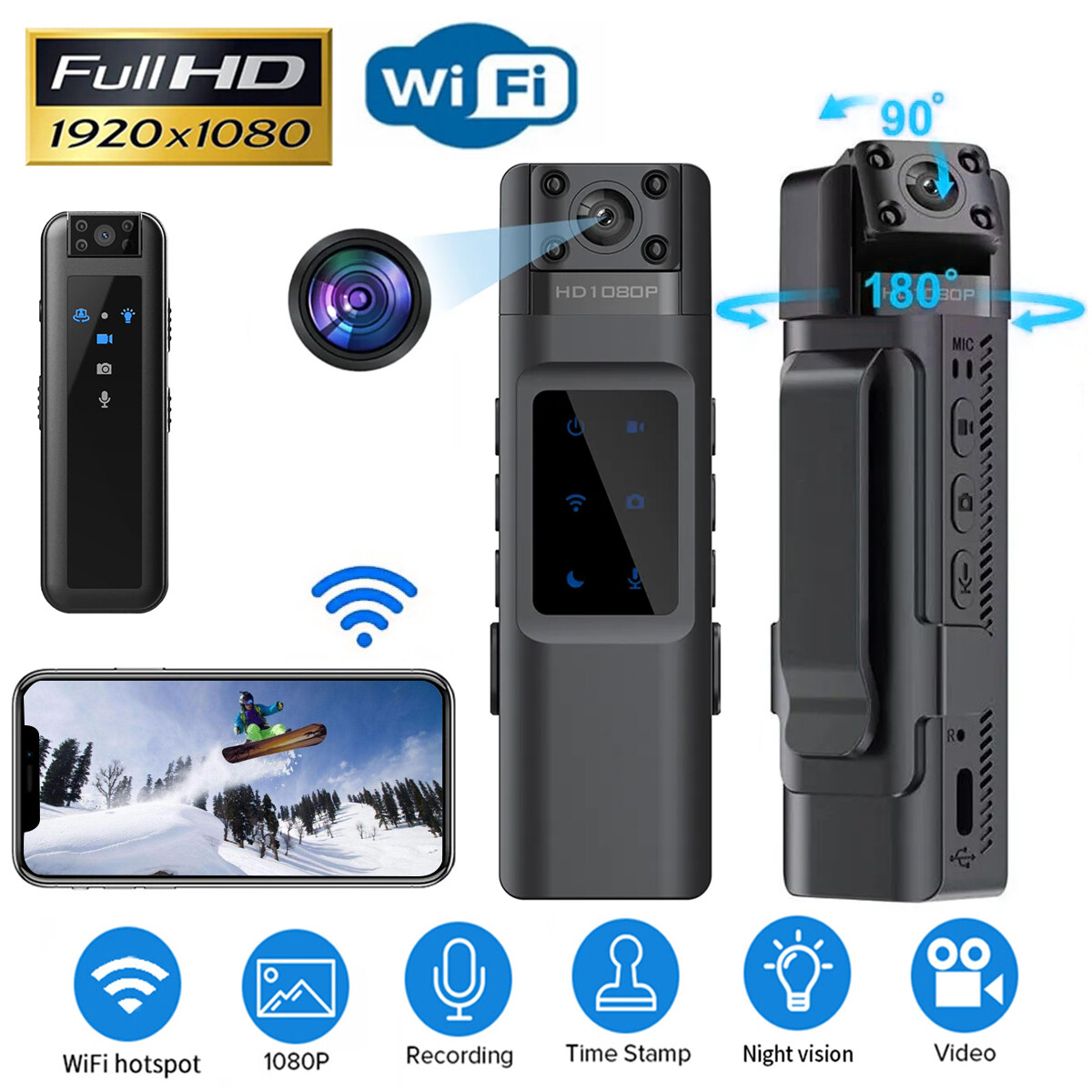Portable Wifi Camera 1080P HD Video Recorder Night Vision Police Body Camcorder