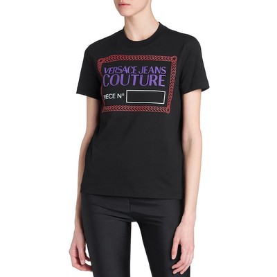 Женская черная хлопковая футболка с коротким рукавом Versace Jeans Couture Top XXS BHFO 0875