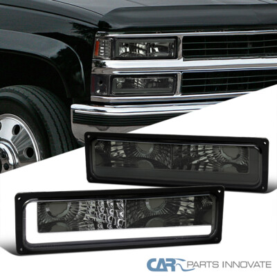 Fits 1988-1998 Chevy GMC C10 Silverado Sierra LED Bar Bumper Signal Lights Smoke