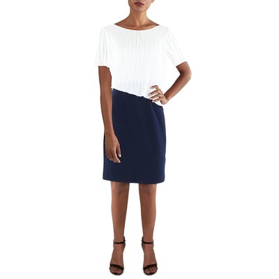

Женское плиссированное вечернее платье-футляр до колен DKNY BHFO 1668, Ivory/navy